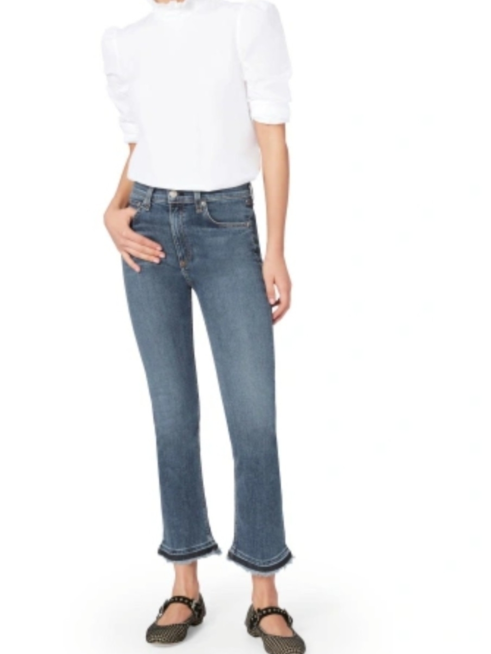 rag & bone Hanna Croyden Cropped Flare Jeans with Frayed Hem, Size 28